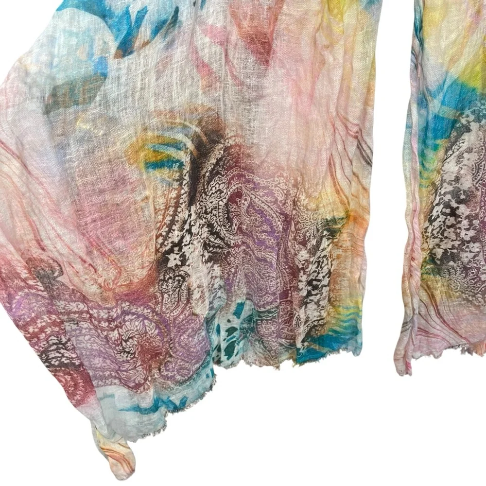 Maison Passage Parisian Silk Gauze Paisley Floral‎ Pink Scarf Pashmina 78x26.5”